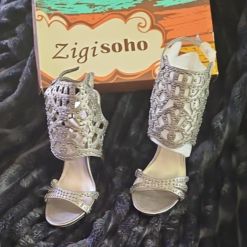 Zigi Soho Silver Heels with Crystal Embellishments